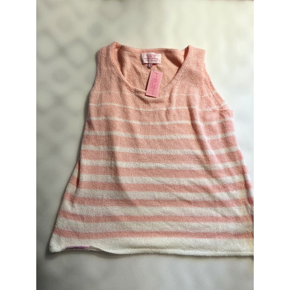 Simply Southern Woman's Pink White Striped Knit Tank Top Scoop Neck NWT Large